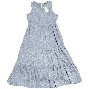 In Loom Blue Gray Floral Sleeveless Tiered Maxi Dress L Large